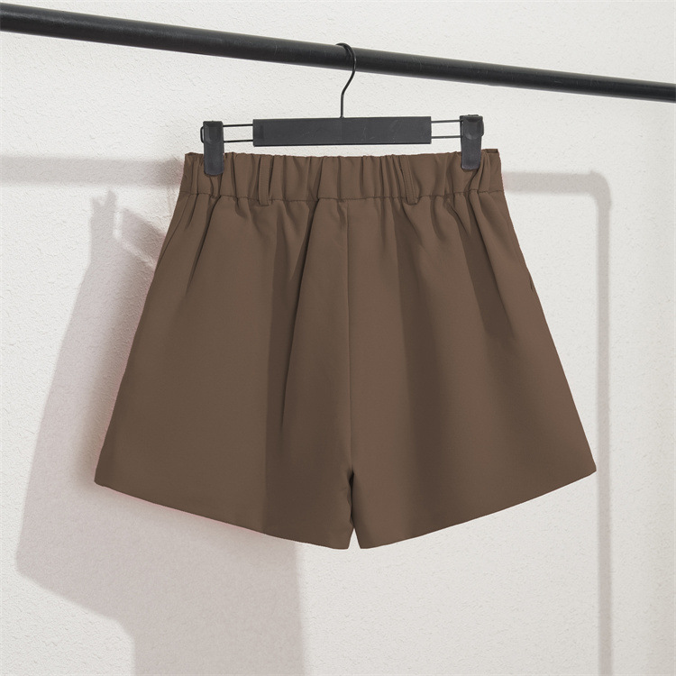 Damen Casual High Waist Loose Fit Graue Shorts Sommer Gerades Bein Bermudashorts mit Knöpfen_voghion.com