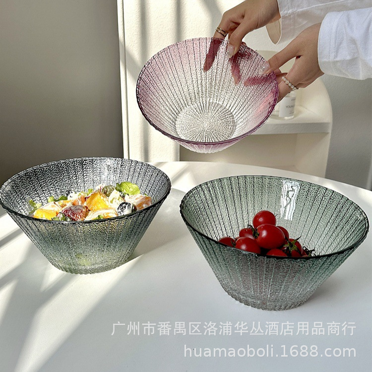 Alto valor de visualización de vidrio de colores cuenco de ensalada creativo cuenco de frutas cuenco de sopa cuenco de vidrio grande cubiertos cuenco grande