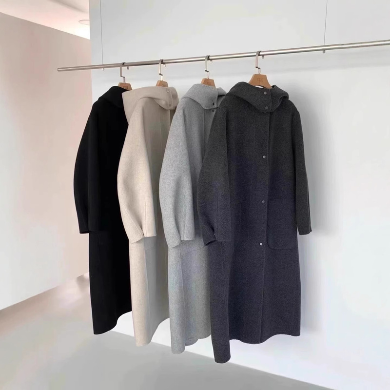 Korean Egg Egg Home Double-Sided Cashmere Outwear Women's Mid-Length Autumn and Winter New Loose Hooded Woolen Outwear