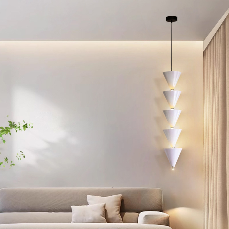 Diseño cónico lámpara de diseño creativo viento dormitorio simple cabezal de cama larga línea de fondo pared de fondo de fondo moderna línea de suspensión crema