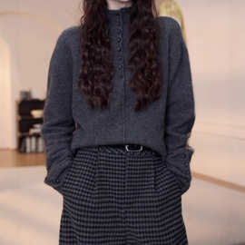高级感半高领针织衫女秋冬季新款大码胖MM显瘦宽松设计感长袖毛衣