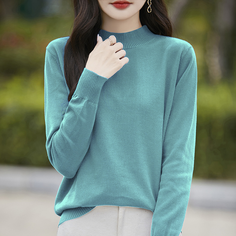 Cross-border medium-thick cotton yarn half-high collar loose-fitting knit base layer sweater for women, autumn and winter new style, versatile pure cotton top Cross-border medium-thick cotton yarn half-high collar loose-fitting knit base layer sweater for women, autumn and winter new style, versatile pure cotton top