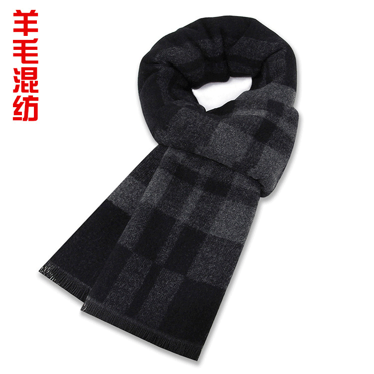 New Men's Scarf, Wool Blend Plaid Scarf for Men, Winter Warm Thickened Neck Scarf, Factory Custom Wholesale