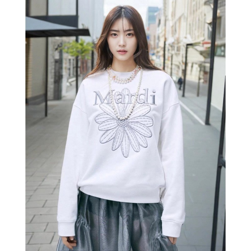 韓国のトレンディなブランドスウェットシャツ女性のためのデイジー新しいプリント刺繍ラウンドネックトップ春薄いスウェットシャツ|undefined