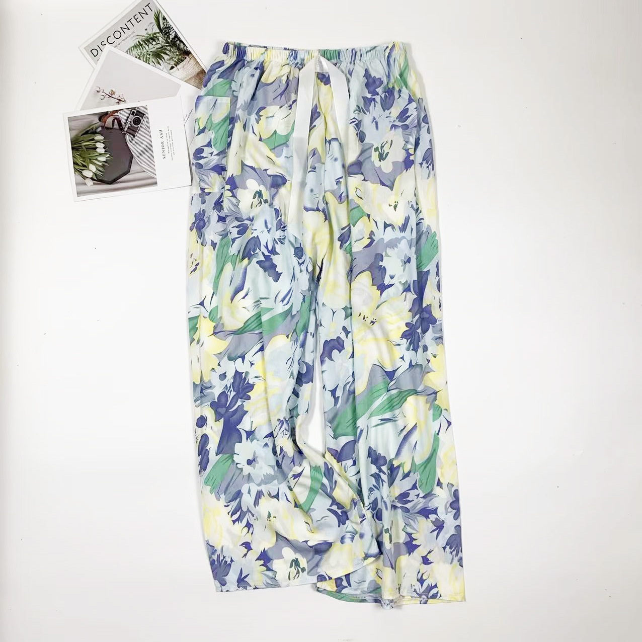 Pantalones de pijama de verano Source 45 de algodón y seda, pantalones anchos de nueve puntos para mujer, finos, talla grande, pantalones holgados para aire acondicionado, pantalones de playa