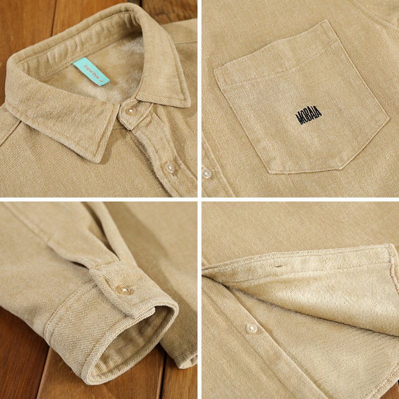 Z813 hombres forrado de lana estilo japonés ropa de trabajo espesado suelta fuera de la camisa del hombro de una sola pieza