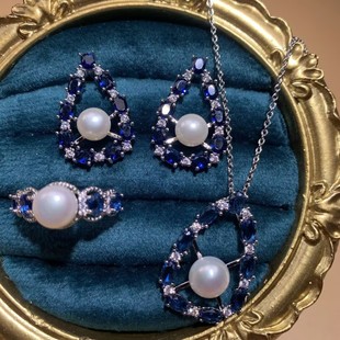 E-commerce Explosions Natural Freshwater Pearl Antique Diamond Drop Earring Ring Pendant Three-piece Set