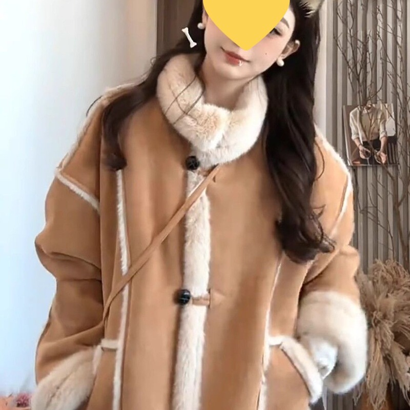 麂皮绒皮草外套女短款2025新款韩版宽松机车服加厚皮毛一体大衣冬|undefined