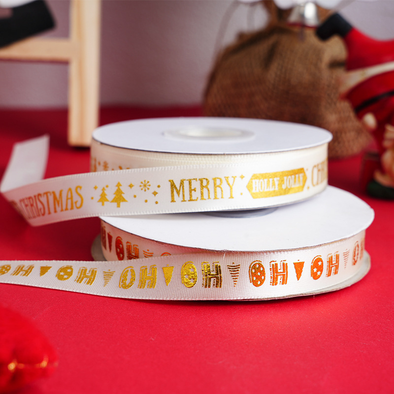 22米价 1.5cm宽新款金色ho ho圣诞树丝带 蛋糕盒装饰扎绳包装彩带