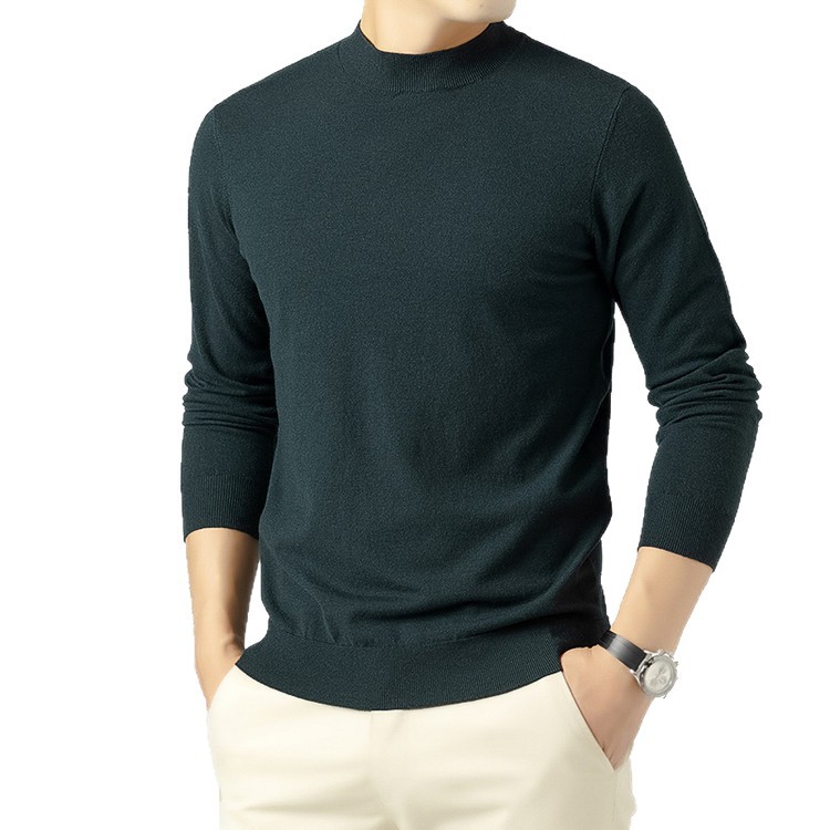 Cuello de media altura nuevo hombre de color sólido 16 agujas artesanía primavera y otoño tendencia de moda suéter de punto suave glutinoso
