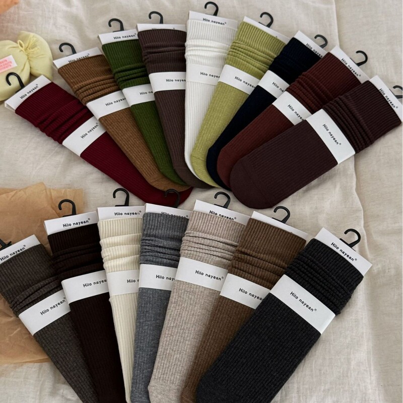 Nayean South Industry Socks Autumn and Winter New Arrivals, Super Comfortable Women's Double-Needle Plain Cotton Mid-Calf Slouch Socks Nayean South Industry Socks Autumn and Winter New Arrivals, Super Comfortable Women's Double-Needle Plain Cotton Mid-Calf Slouch Socks