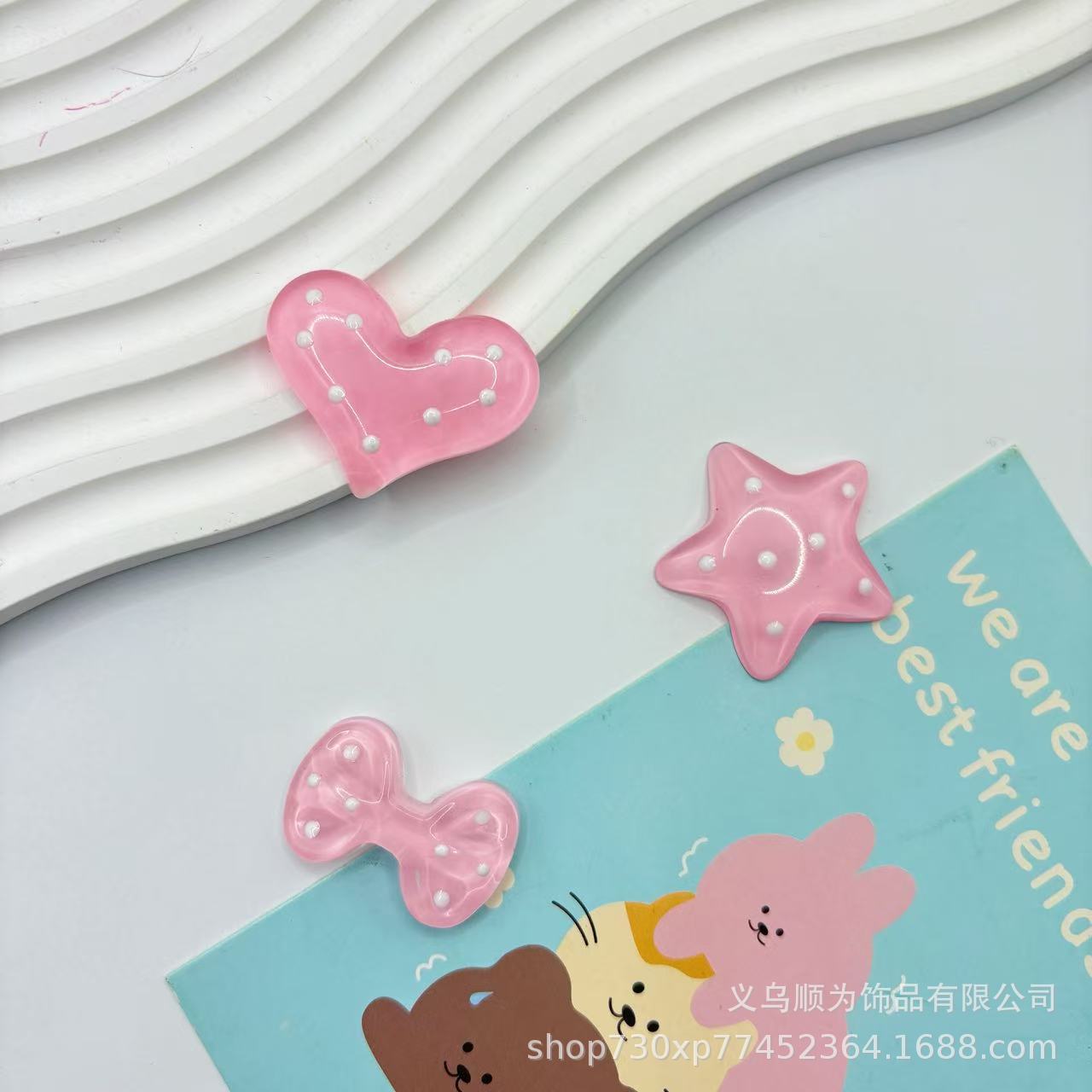 New Polka Dot Heart Star Accessories DIY Headwear Hairpin Hole Shoe Flower Cream Glue Mobile Phone Case Accessories Wholesale