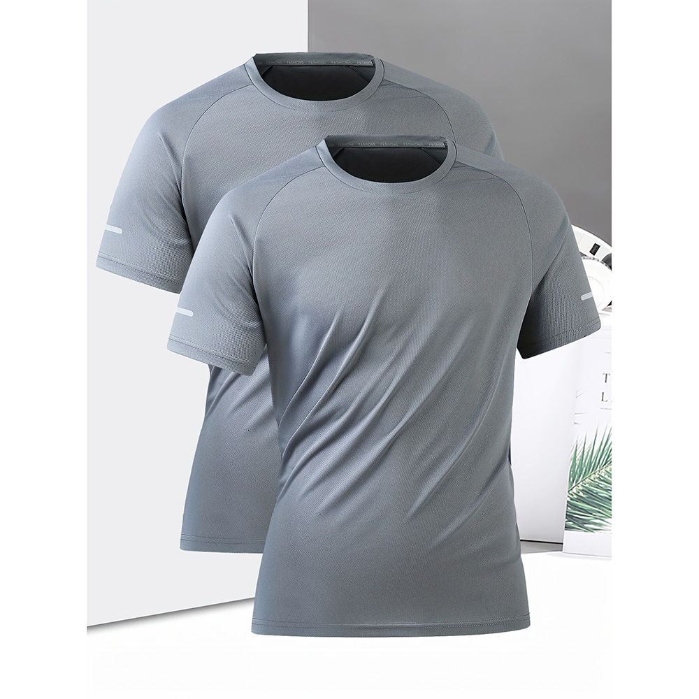 Conjunto de 2 camisetas unissex masculinas de secagem rápida - Camisetas de verão respiráveis, folgadas e com gola redonda para uso casual e ao ar livre._voghion.com