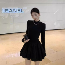 富家千金高级感小黑裙法式气质公主蓬蓬裙小个子内搭针织连衣裙冬