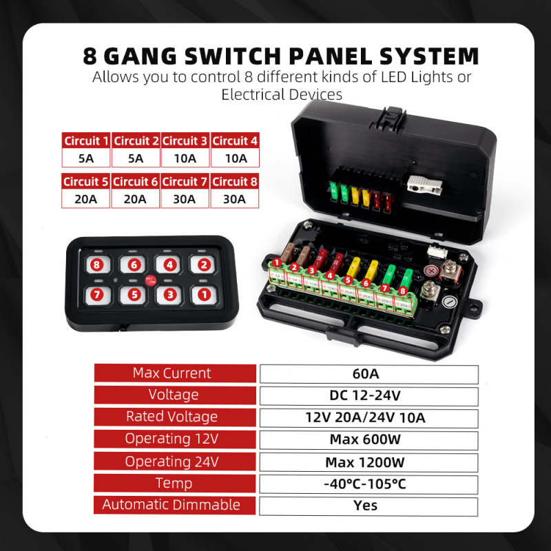 車の改造 LED スポットライト 6 ウェイ 8 パネルスイッチヒューズ制御電源システムラングラーに適しています|undefined
