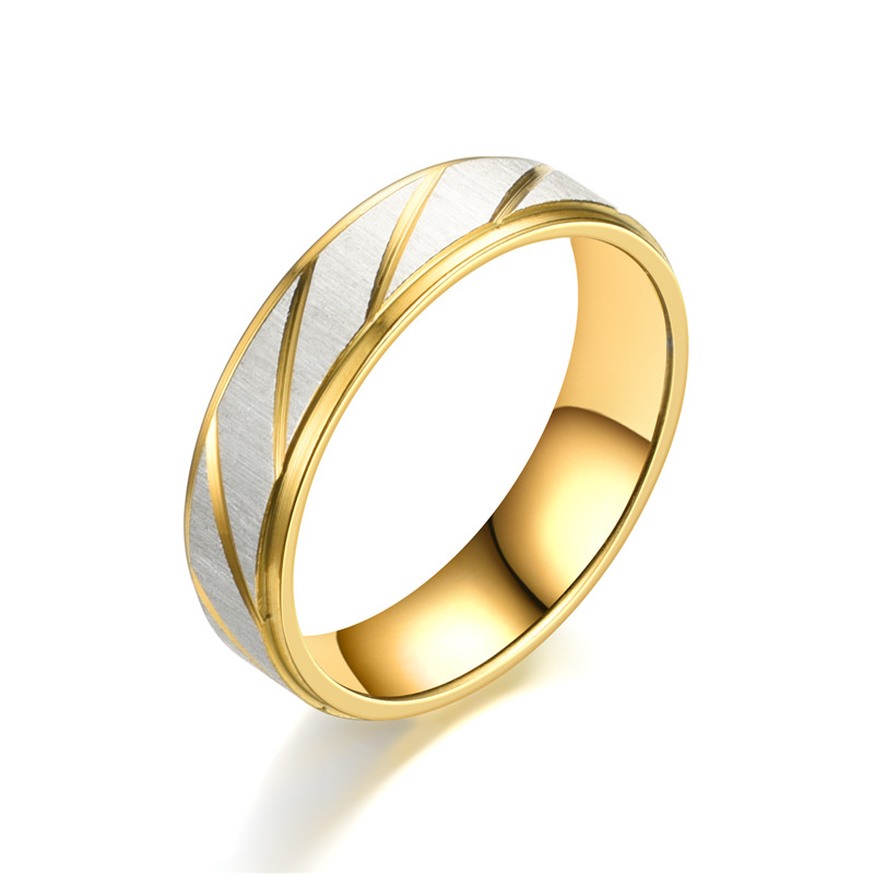 Designer Rings For Couples Gold Plated Diagonal Engraved Bands_voghion.com
