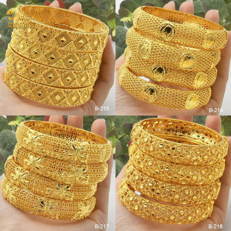 Dubai 24K Gold Plated Bracelet Nigerian Bride Wedding Jewelry Gold Bracelet Indian Women's Banquet Bracelet