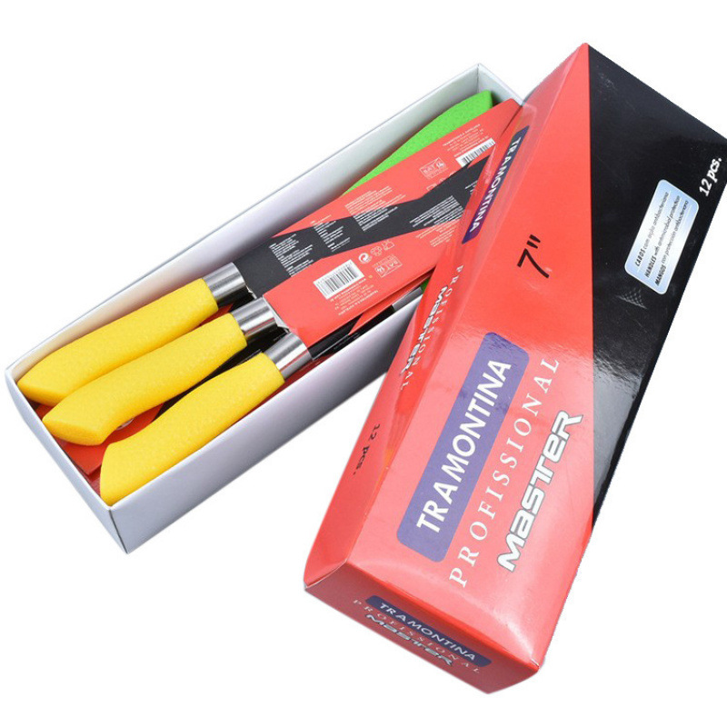 Fábrica personalizada doce cuchillos de cuchillo de cocina cuchillo de frutas de acero inoxidable mango de plástico multicolor