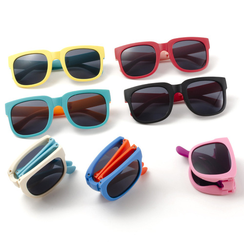 Folding kids sunglasses for boys and girls, UV protection sunglasses for children, sunscreen glasses, stylish baby sunglasses, wholesale