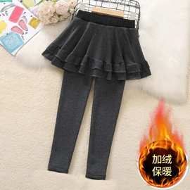 女童时尚公主风假两件休闲裤子秋冬季新款中大童女孩洋气加绒裙裤