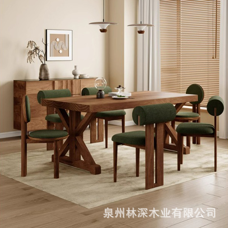 American Solid Wood Dining Table, New Chinese Style Retro Creative Dining Table, Household Small Apartment, Minimalist Light Luxury Multi-Person Household Dining Table