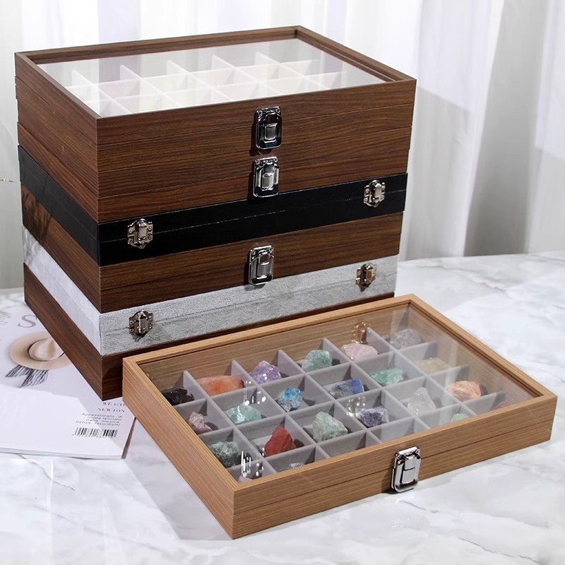 Natural Crystal Gravel Storage Box Ore Specimen Organizing Box Mineral Crystal Raw Stone Ornaments Teaching Ornamental Stone