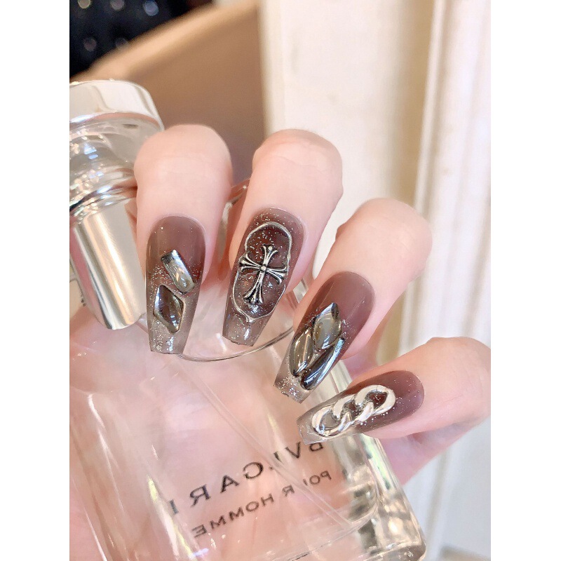 [Original Real Shot] Purely Handmade Wearable Nails Internet Celebrity Nail Art Patch Finished Product Xiaohongshu New Ice American Style Whitening