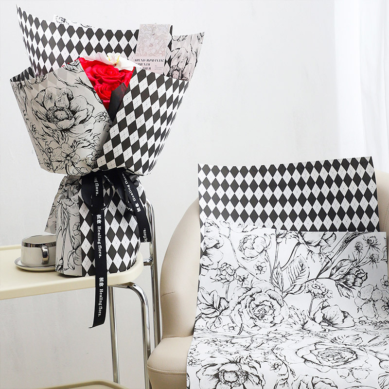 新款浪漫永恒古典双色纸花束包花纸鲜花包装材料印花加厚牛皮纸批