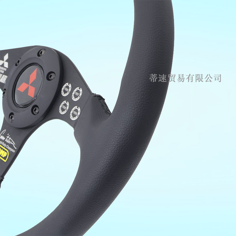 Cross-Border Hot-Selling Product: Universal Car Modification 14inch Omp Genuine Leather Steering Wheel, Jdm Racing Competitive Steering Wheel Flat Model