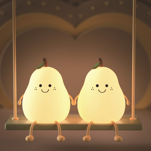 Unisex Pear-Shaped LED Night Light for Sleep & Ambiance – Cute Silicone USB-Charged Bedside Lamp Perfect as a Couple's Gift