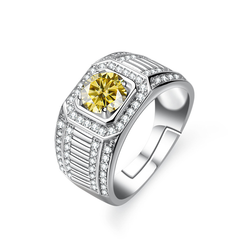 Anillo de plata esterlina al por mayor anillo de hombre platino color de piedra de moissanita de un quilate ajustable joyas de anillo de boda S925