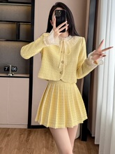 小香风秋冬时尚大方搭配一整套装裙女新款加百褶半身裙两件套