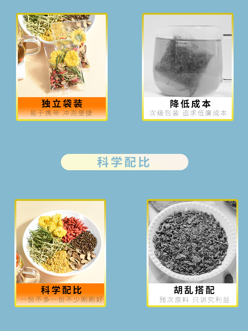 Chrysanthemum Cassia Seed Tea Ju Hua Jue Ming Zi 7-Herb Blend Cold Brew Tea Bags 120g Box of 10 key features