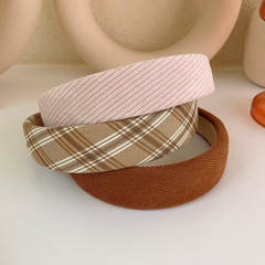 秋冬棕色系發箍~格子初戀感學院風燈芯絨頭箍甜美髮飾外出壓發女