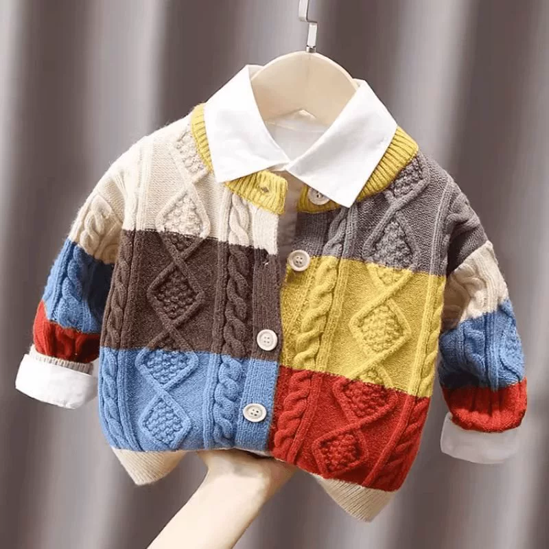 Autumn knitted cardigan, shirt, children's jacket, retro sweater