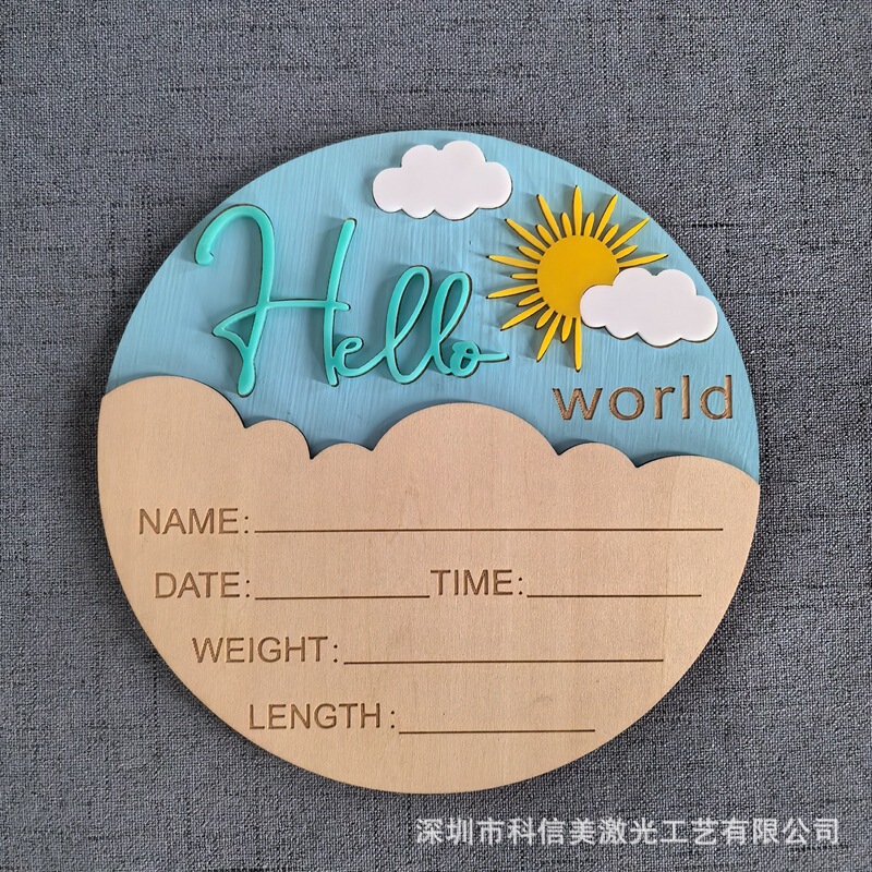 Hello World ハローワールド 新生児パーティー ウッドチップ 記念カード 写真記念ウッドチップ 新生児|undefined