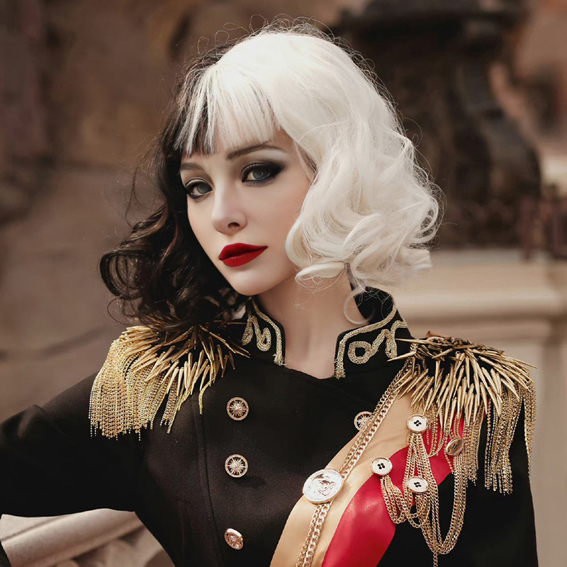 Cross-Border E-Commerce Aliexpress Black and White Witch Kuila Cos Wig European and American Short Curly Full Headgear Manufacturer Wholesale Cross-Border E-Commerce Aliexpress Black and White Witch Kuila Cos Wig European and American Short Curly Full Headgear Manufacturer Wholesale