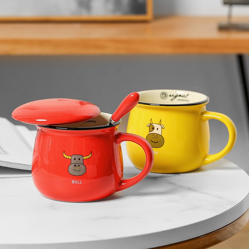 Creative Mug Breakfast Milk Coffee Cup Couple's Water Cup Cartoon Children's Ceramic Cup Stall Customization