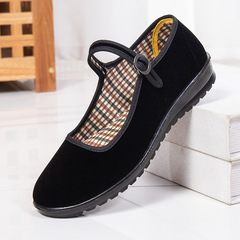 春季老北京布鞋女鞋黑色工作鞋厚底黑色平底鞋媽媽鞋軟底休閒單鞋