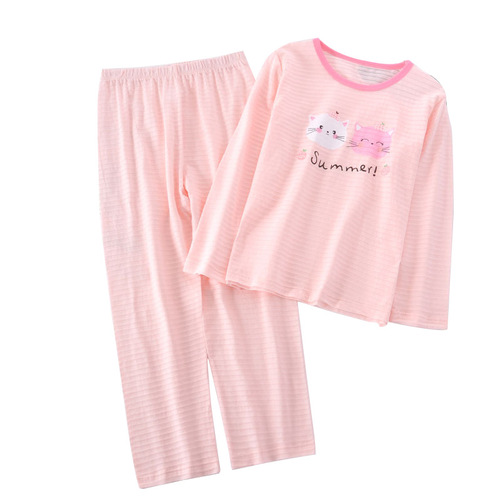 Children's bamboo cotton home clothes set  new girls long-sleeved air-conditioned clothes baby autumn clothes and long pants set