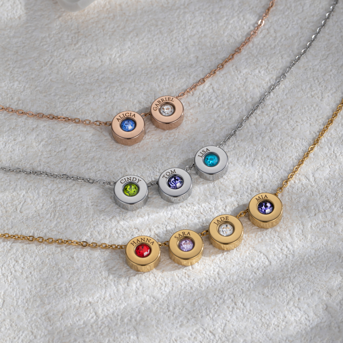 Personalised Round Pendant Necklace With Engraved Birthstone_voghion.com