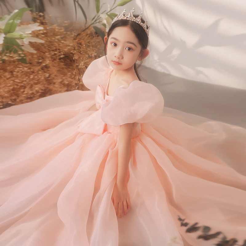Süßes rosa Blumenmädchenkleid – Prinzessinnen-Tüllkleid für Hochzeiten, Geburtstagsfeiern und Klavierkonzerte (knielang)_voghion.com
