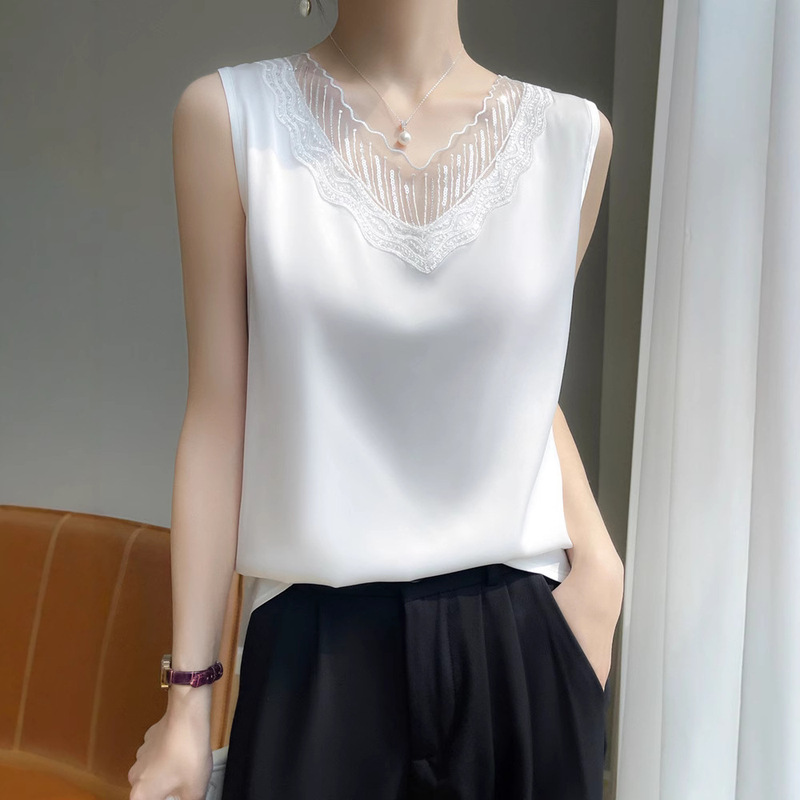 Vest Camisole Women's 2025 New Style Lace V-Neck Satin Inner Wear Slimming Summer Suit Base Sleeveless Top