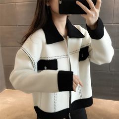 毛呢外套女春秋2025年新款翻领小个子短款仿双面呢外套女开衫上衣