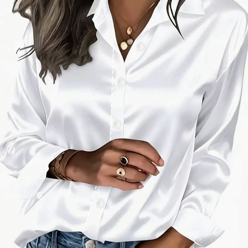 Amazon Women's Glossy Satin Shirt, Elegant and Stylish for Work, Suitable for Spring and Autumn, Long-Sleeved and Versatile Amazon Women's Glossy Satin Shirt, Elegant and Stylish for Work, Suitable for Spring and Autumn, Long-Sleeved and Versatile