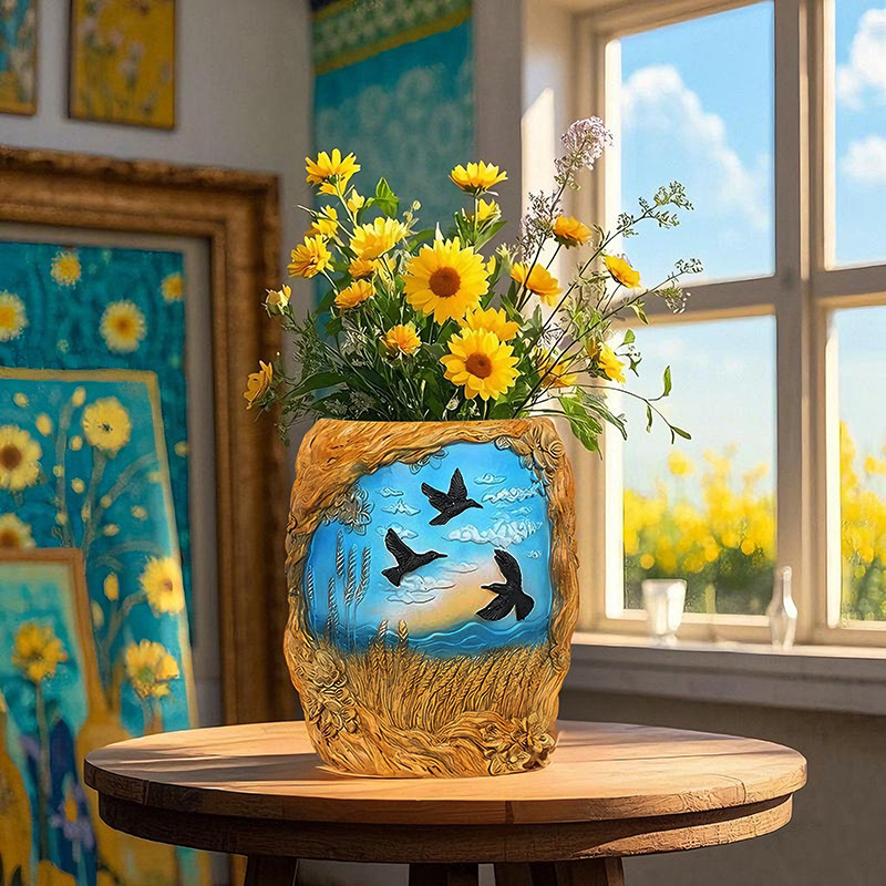  Hot-Selling Van Gogh Series Wheat Field Flying Geese Flower Pots Hand-Painted Home Desktop Outdoor Garden Landscape Decoration