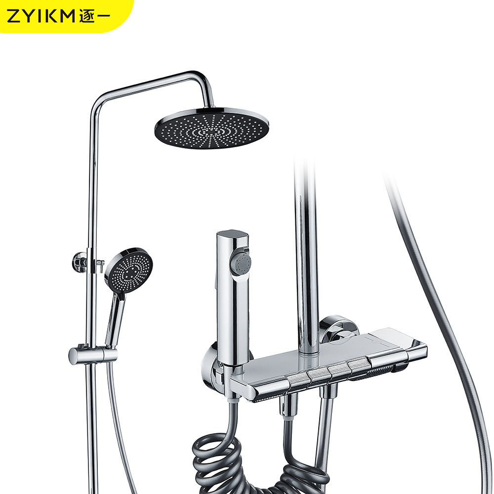 Uno por uno, ducha de ducha de piano de cuatro velocidades de galvanoplastia transfronteriza, juego de ducha de baño multifuncional de tres velocidades simple de dos velocidades