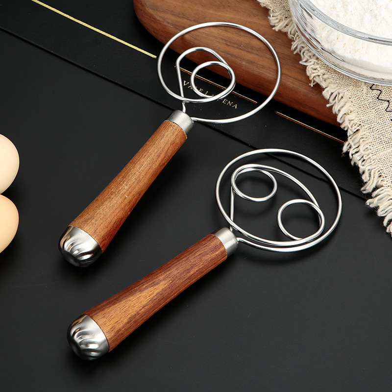 Stainless steel wooden handle flour blender kitchen flour beater coil egg beater non-stick quick stir egg and noodle artifact