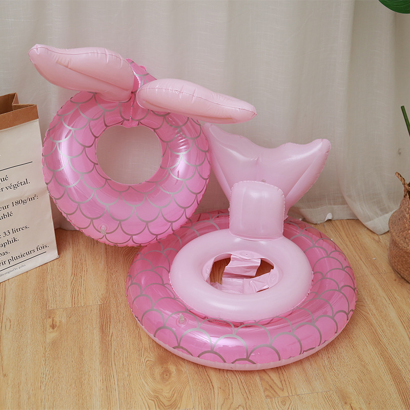 芭夏 ins網紅粉色美人魚兒童座圈遊泳圈可愛寶寶充氣加厚幼兒泳圈