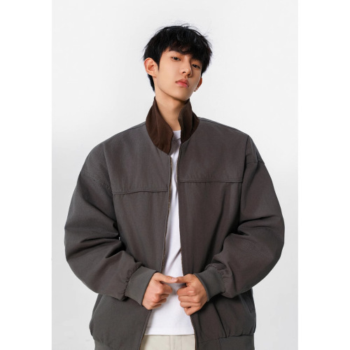 Retro Wine Red Detroit Jacket for Men, American Streetwear Trendy Brand, Cool and Casual, Harrington Collar Outerwear